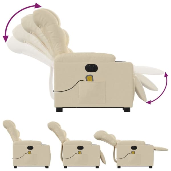 vidaXL Elektrisk massagefåtölj med uppresningshjälp gräddvit tyg