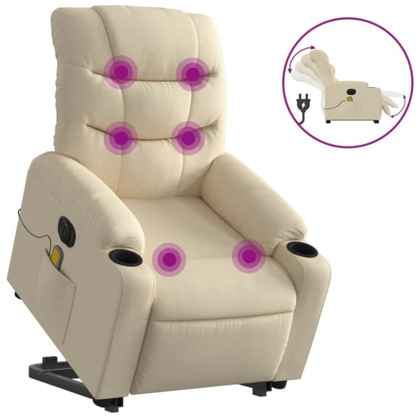 vidaXL Elektrisk massagefåtölj med uppresningshjälp gräddvit tyg