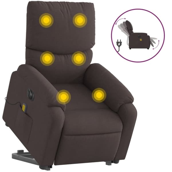vidaXL Elektrisk massagefåtölj med uppresningshjälp mörkbrun tyg