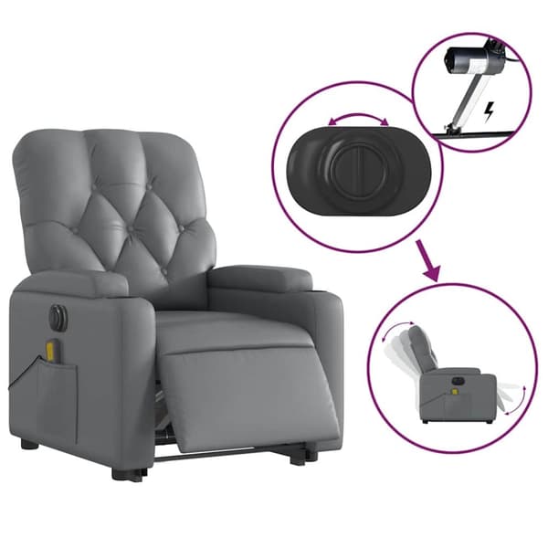 vidaXL Massagefåtölj med uppresningshjälp grå konstläder