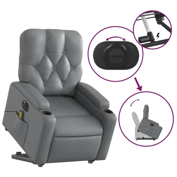 vidaXL Massagefåtölj med uppresningshjälp grå konstläder