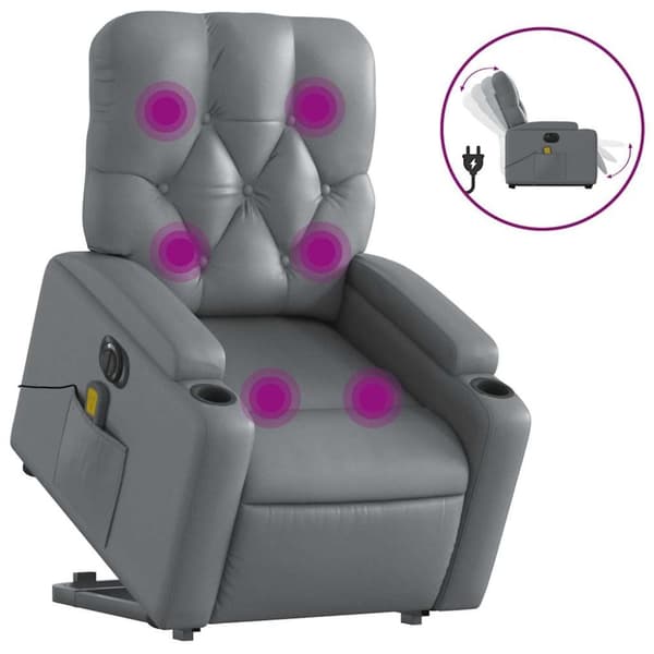 vidaXL Massagefåtölj med uppresningshjälp grå konstläder