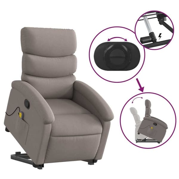 vidaXL Massagefåtölj med uppresningshjälp taupe tyg