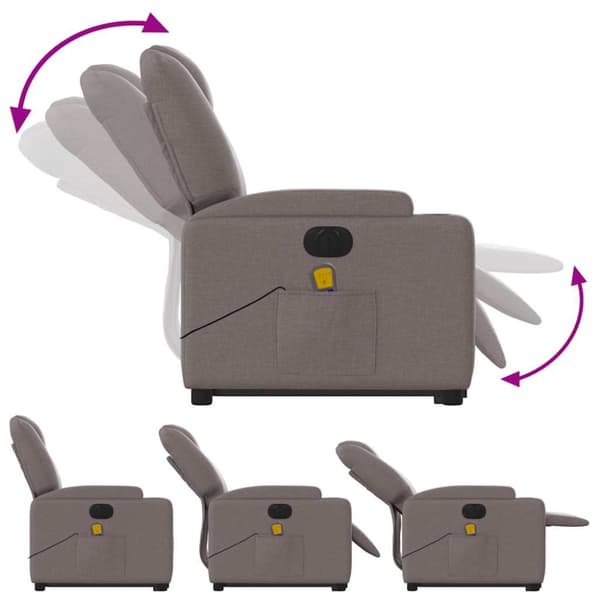 vidaXL Elektrisk massagefåtölj med uppresningshjälp taupe tyg