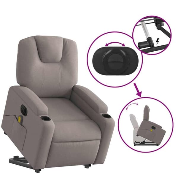 vidaXL Elektrisk massagefåtölj med uppresningshjälp taupe tyg