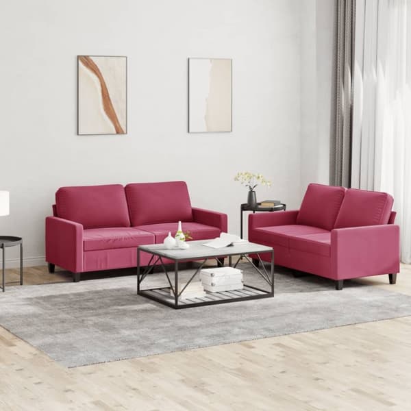 vidaXL sofasæt 2 dele med hynder velour vinrød