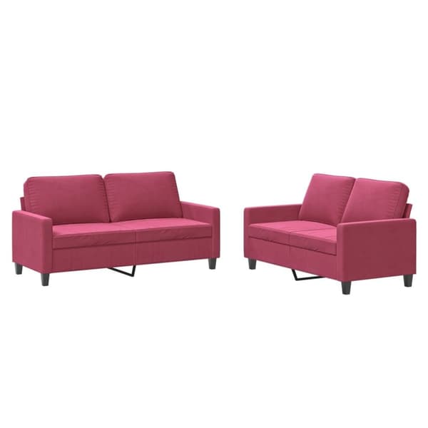 vidaXL sofasæt 2 dele med hynder velour vinrød