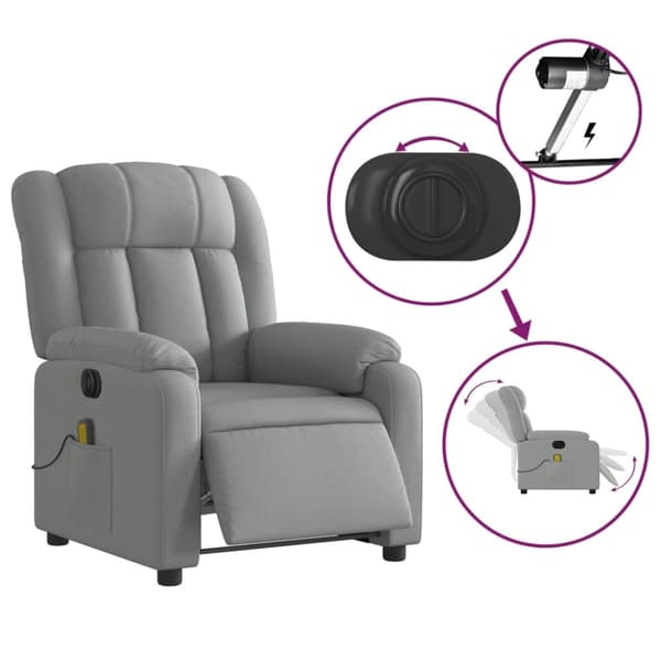 vidaXL Elektrisk massagefåtölj ljusgrå tyg