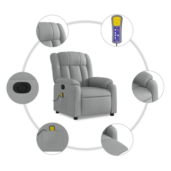 vidaXL Elektrisk massagefåtölj ljusgrå tyg