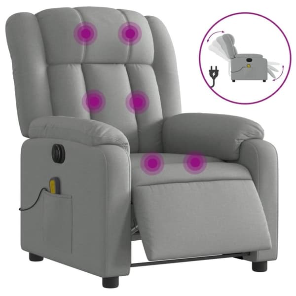 vidaXL Elektrisk massagefåtölj ljusgrå tyg