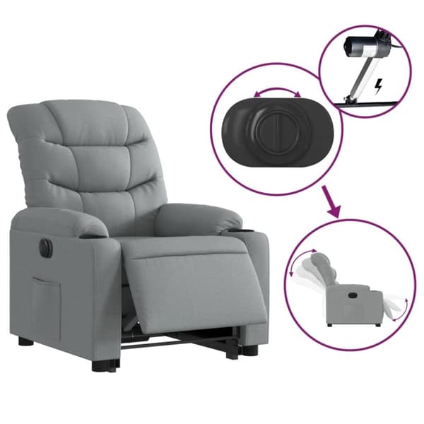 vidaXL Elektrisk reclinerfåtölj med uppresningshjälp ljusgrå tyg