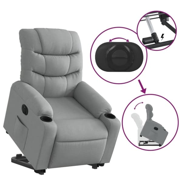 vidaXL Elektrisk reclinerfåtölj med uppresningshjälp ljusgrå tyg