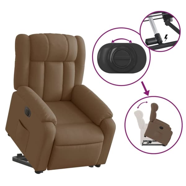 vidaXL Elektrisk reclinerfåtölj med uppresningshjälp brun tyg