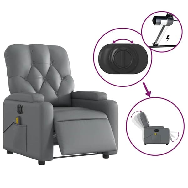 vidaXL Elektrisk massagefåtölj grå konstläder