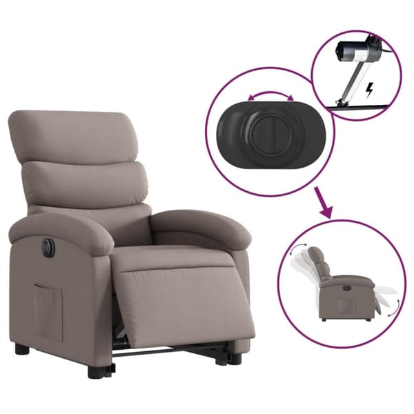 vidaXL Elektrisk reclinerfåtölj med uppresningshjälp taupe tyg