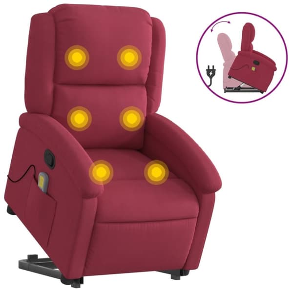 vidaXL Reclinerfåtölj med uppresningshjälp vinröd sammet