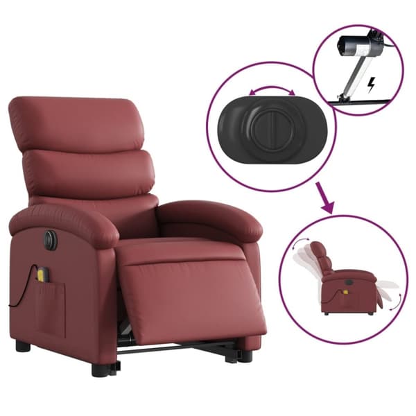vidaXL Massagefåtölj med uppresningshjälp vinröd konstläder