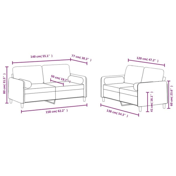 vidaXL sofasæt 2 dele med puder velour lysegrå