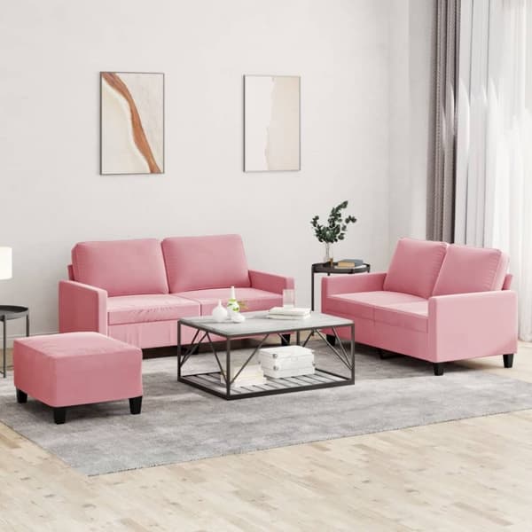 vidaXL sofasæt 3 dele med hynder velour lyserød