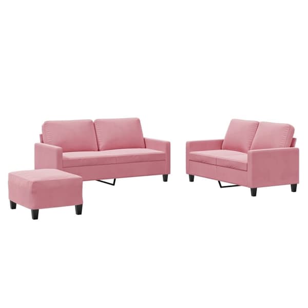 vidaXL sofasæt 3 dele med hynder velour lyserød