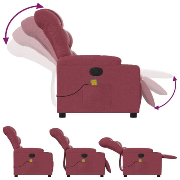 vidaXL Massagefåtölj vinröd tyg