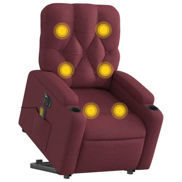 vidaXL Elektrisk massagefåtölj med uppresningshjälp vinröd tyg