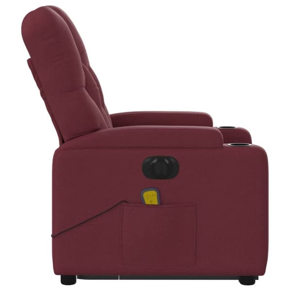 vidaXL Elektrisk massagefåtölj med uppresningshjälp vinröd tyg
