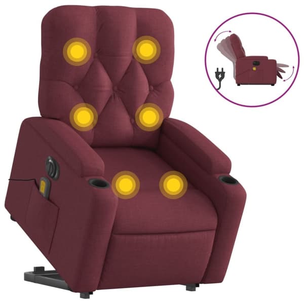 vidaXL Elektrisk massagefåtölj med uppresningshjälp vinröd tyg