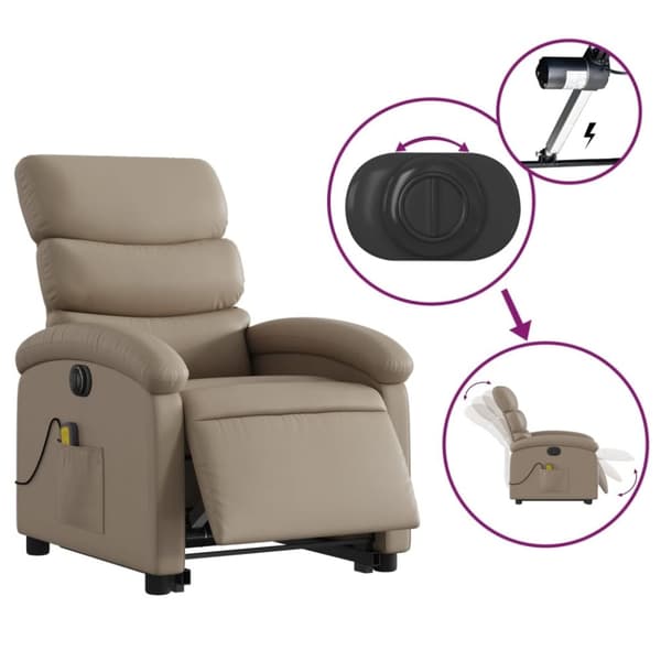 vidaXL Massagefåtölj med uppresningshjälp cappuccino konstläder