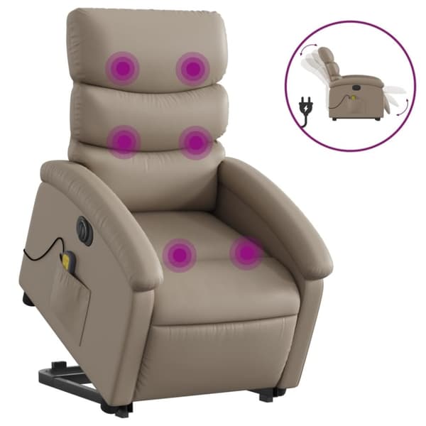 vidaXL Massagefåtölj med uppresningshjälp cappuccino konstläder