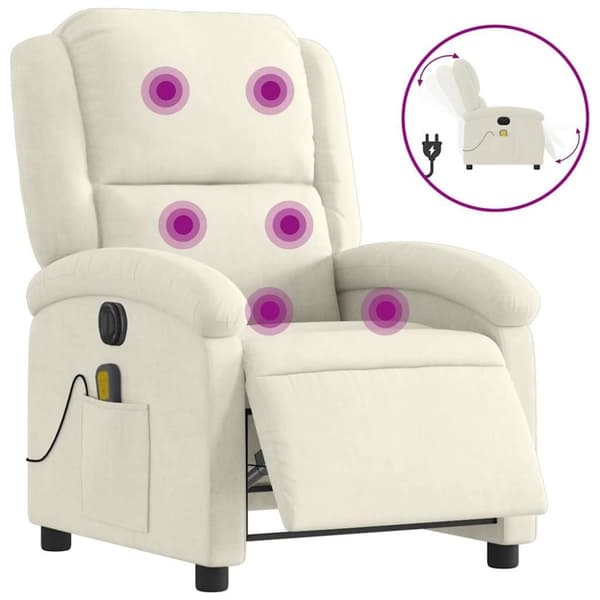 vidaXL Elektrisk massagefåtölj gräddvit sammet
