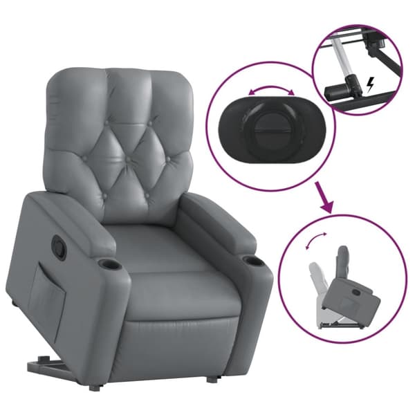 vidaXL Reclinerfåtölj med uppresningshjälp grå konstläder