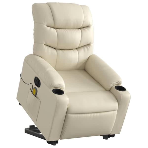 vidaXL Massagefåtölj med uppresningshjälp gräddvit konstläder