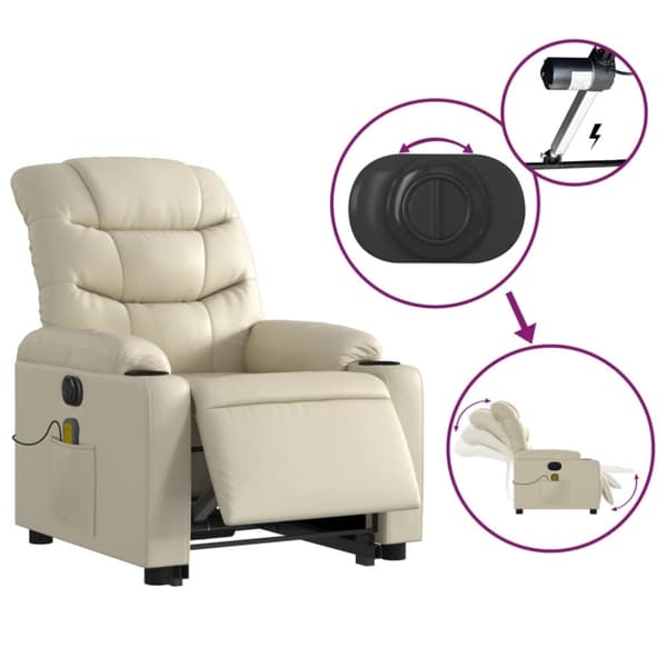 vidaXL Massagefåtölj med uppresningshjälp gräddvit konstläder