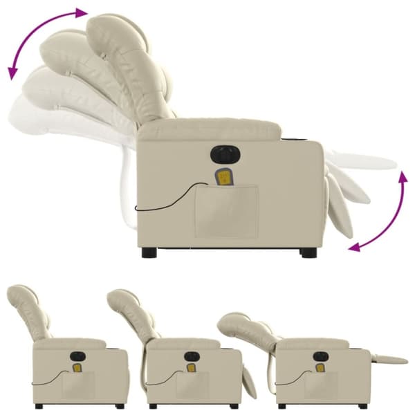 vidaXL Massagefåtölj med uppresningshjälp gräddvit konstläder