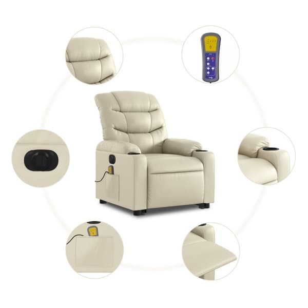 vidaXL Massagefåtölj med uppresningshjälp gräddvit konstläder
