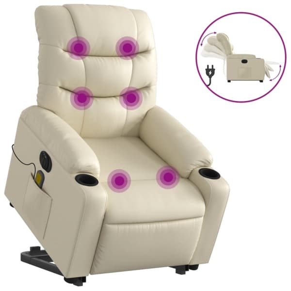 vidaXL Massagefåtölj med uppresningshjälp gräddvit konstläder