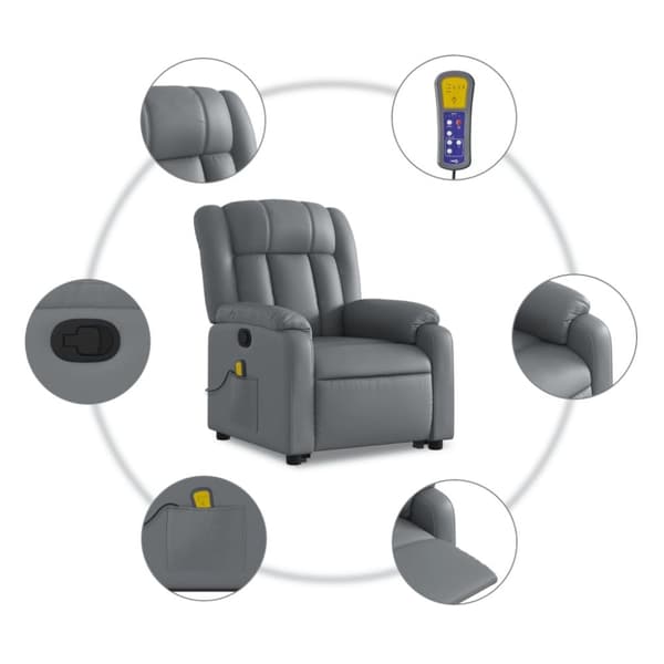vidaXL Massagefåtölj med uppresningshjälp Grå konstläder
