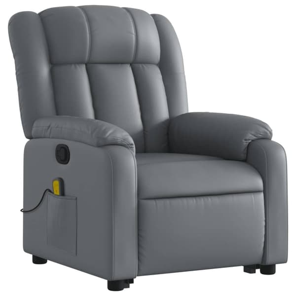 vidaXL Massagefåtölj med uppresningshjälp Grå konstläder