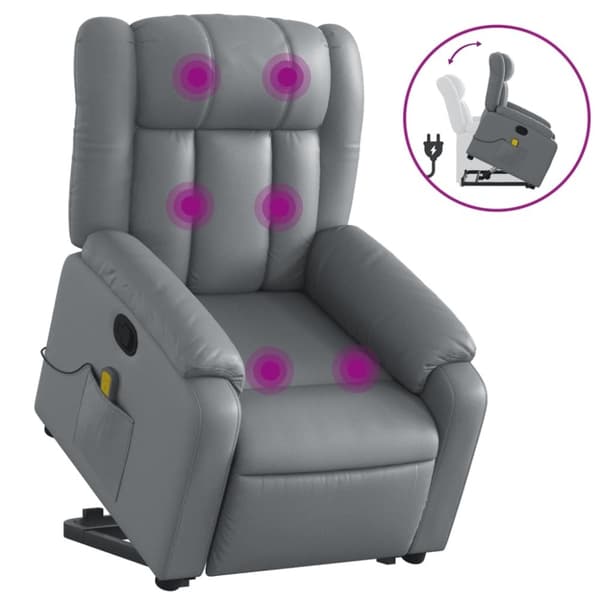 vidaXL Massagefåtölj med uppresningshjälp Grå konstläder