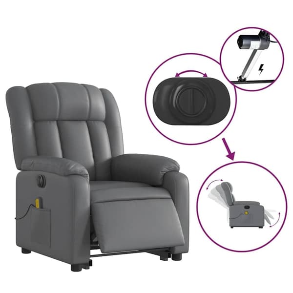 vidaXL Massagefåtölj med uppresningshjälp grå konstläder