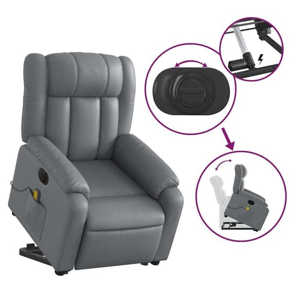 vidaXL Massagefåtölj med uppresningshjälp grå konstläder