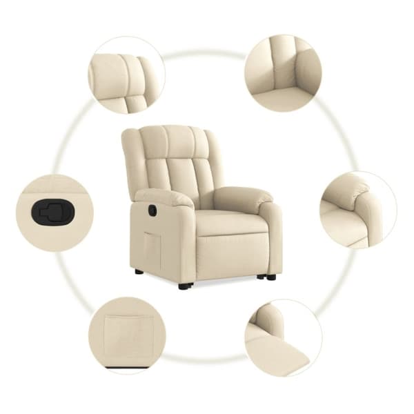 vidaXL Reclinerfåtölj med uppresningshjälp gräddvit tyg