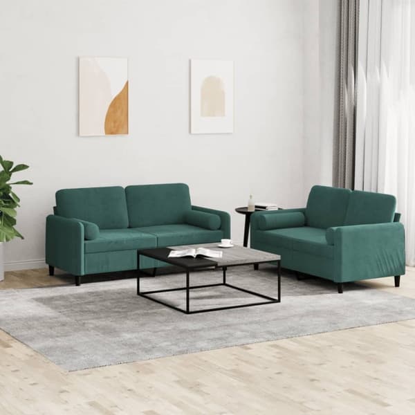 vidaXL sofasæt 2 dele med puder velour mørkegrøn