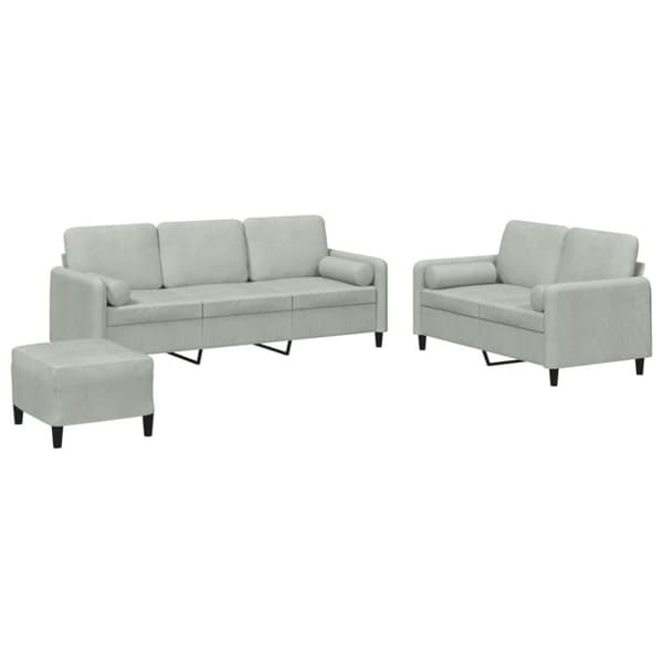 vidaXL sofasæt 3 dele med puder velour lysegrå