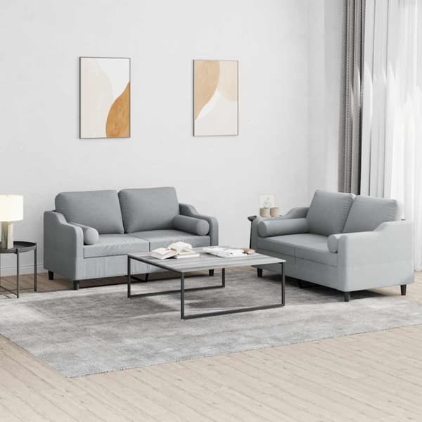 vidaXL sofasæt 2 dele med puder stof lysegrå