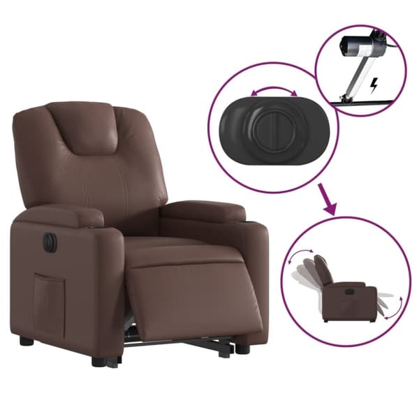 vidaXL Reclinerfåtölj med uppresningshjälp brun konstläder