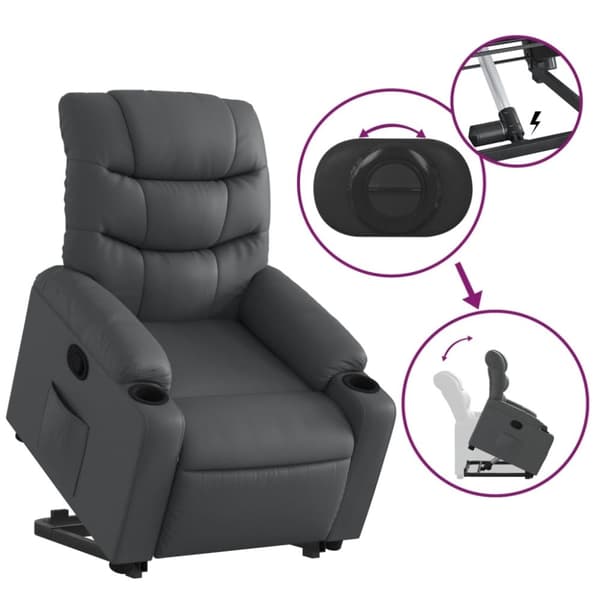 vidaXL Reclinerfåtölj med uppresningshjälp grå konstläder