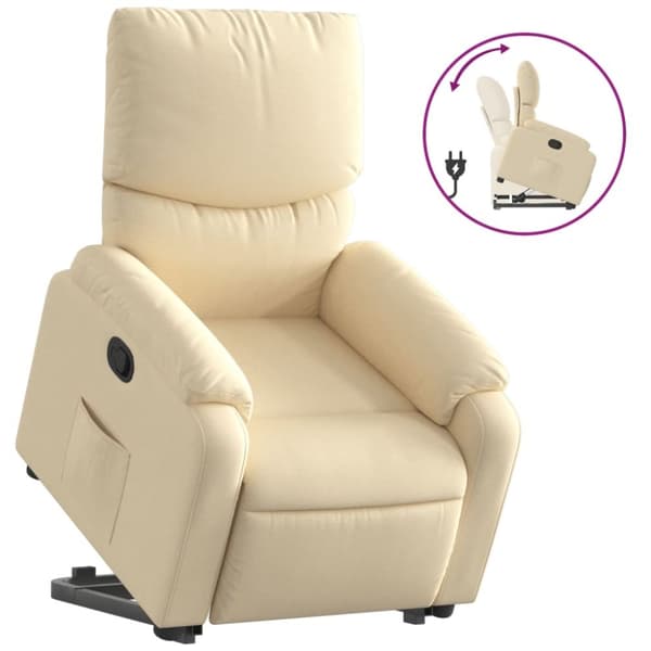 vidaXL Reclinerfåtölj med uppresningshjälp gräddvit tyg
