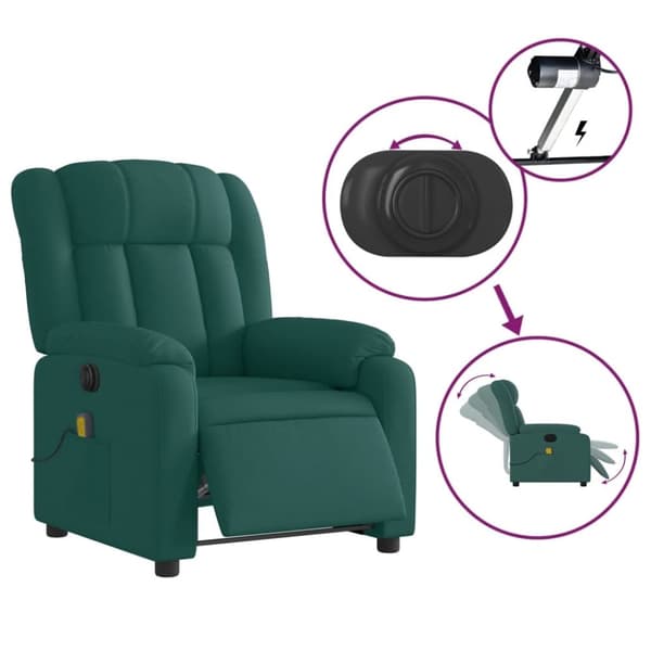 vidaXL Elektrisk massagefåtölj mörkgrön tyg